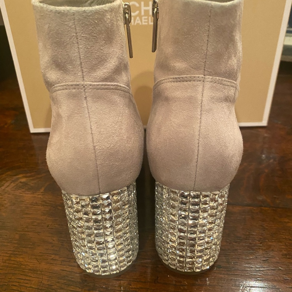 Michael Kors Arabella Pearl Gray suede boot with crystal studded heels - Picture 8 of 8